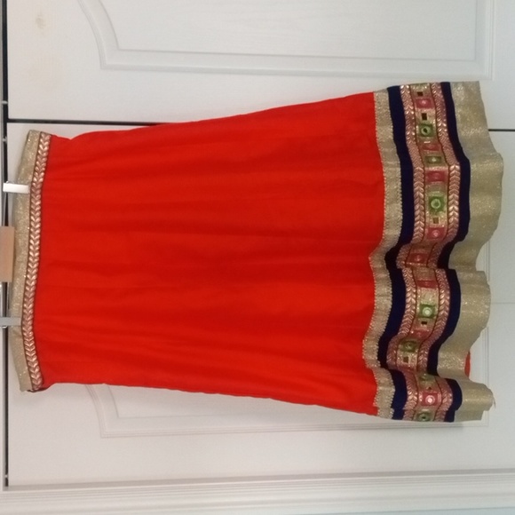 Orange and Blue Mirror work Lehenga Choli Size 42 - Picture 2 of 6